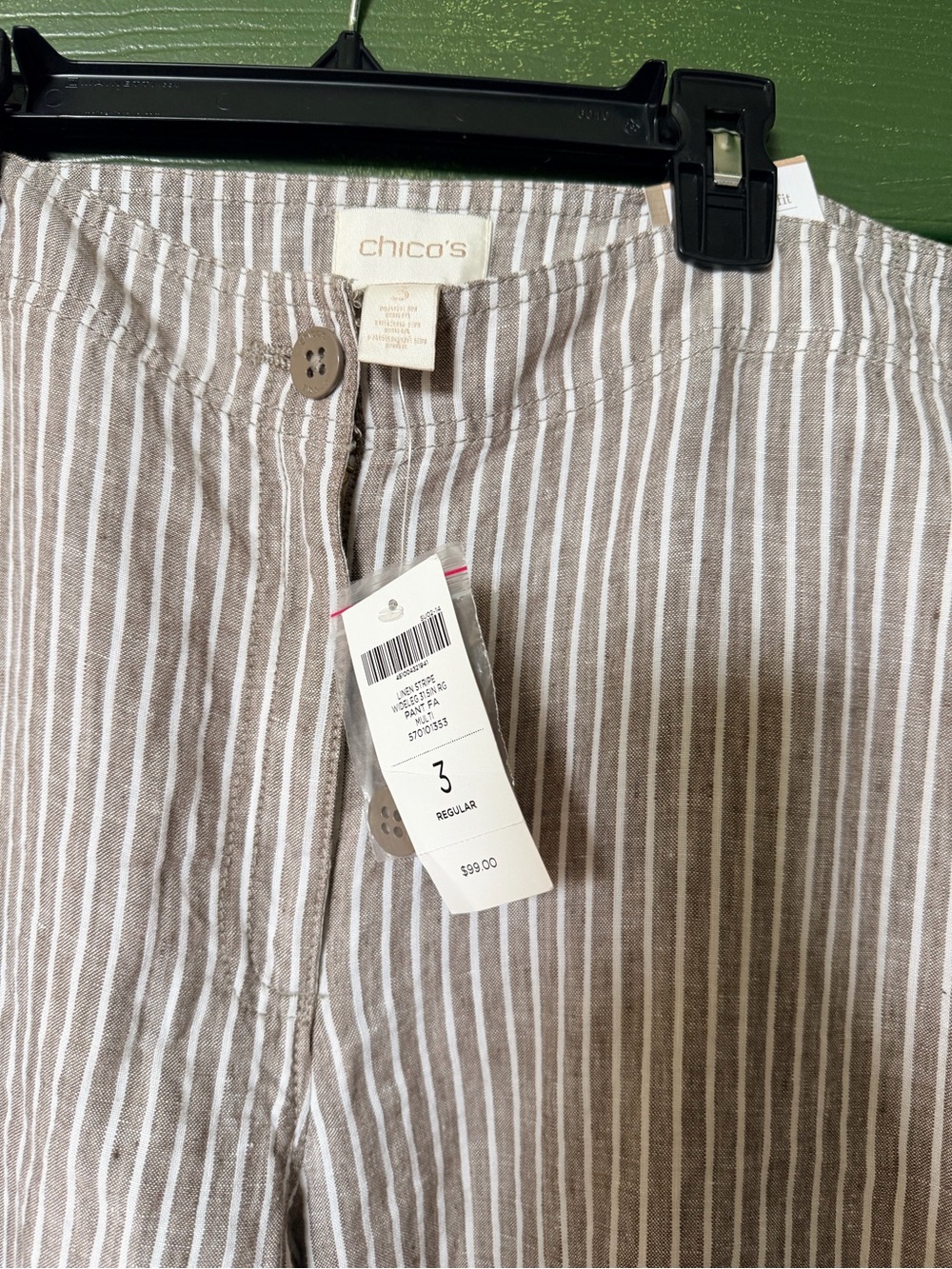 New Chico’s size 3 Lightweight Striped Wide-Leg Linen Pants Trousers - Picture 2 of 8